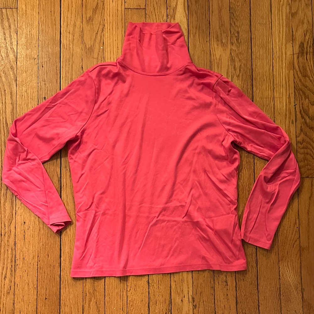 L.L. Bean classic Watermelon Pink Turtleneck Long sleeved SUPIMA COTTON size L
